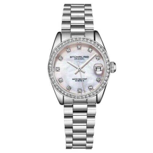 Stuhrling 3936 1 Quartz Date Crystal Accented Bracelet Womens Watch