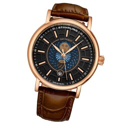 Stuhrling 899 05 Duet Day/ Night Brown Leather Strap Watch