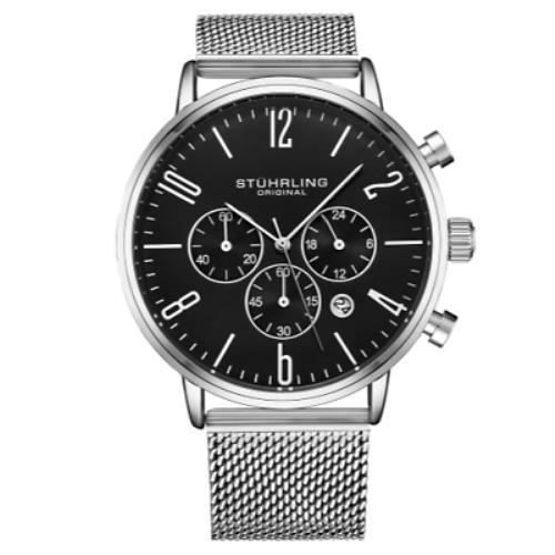Stuhrling 3932 1 Monaco Date Chronograph Mesh Bracelet Mens Watch