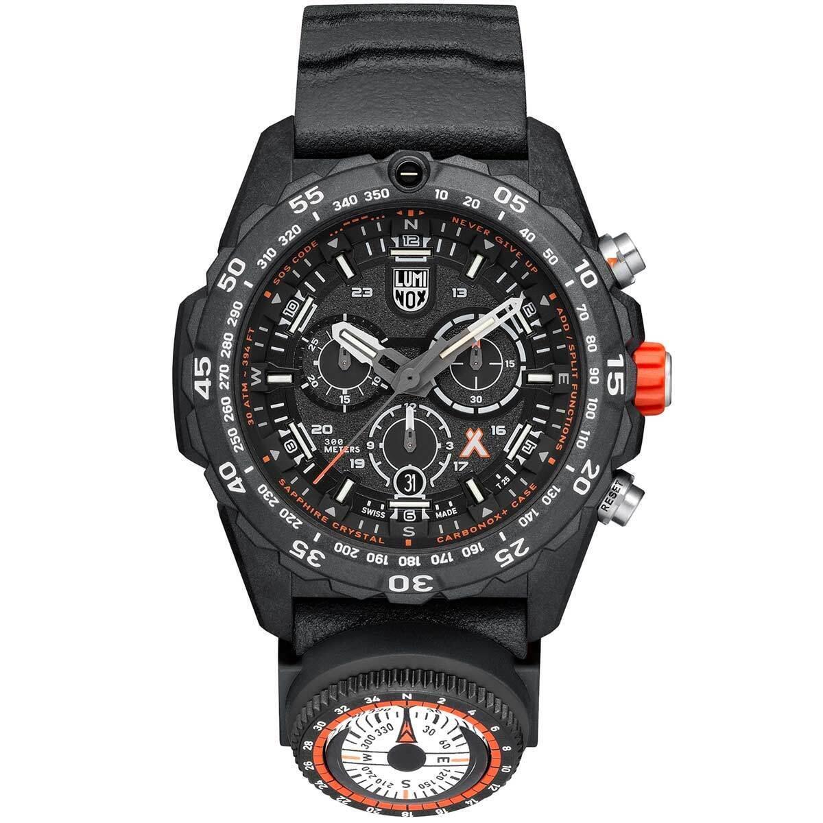 Luminox Bear Grylls Men`s Watch Quartz Date Chronograph Black Rubber Strap 3741 - Face: Black, Dial: Black, Band: Black