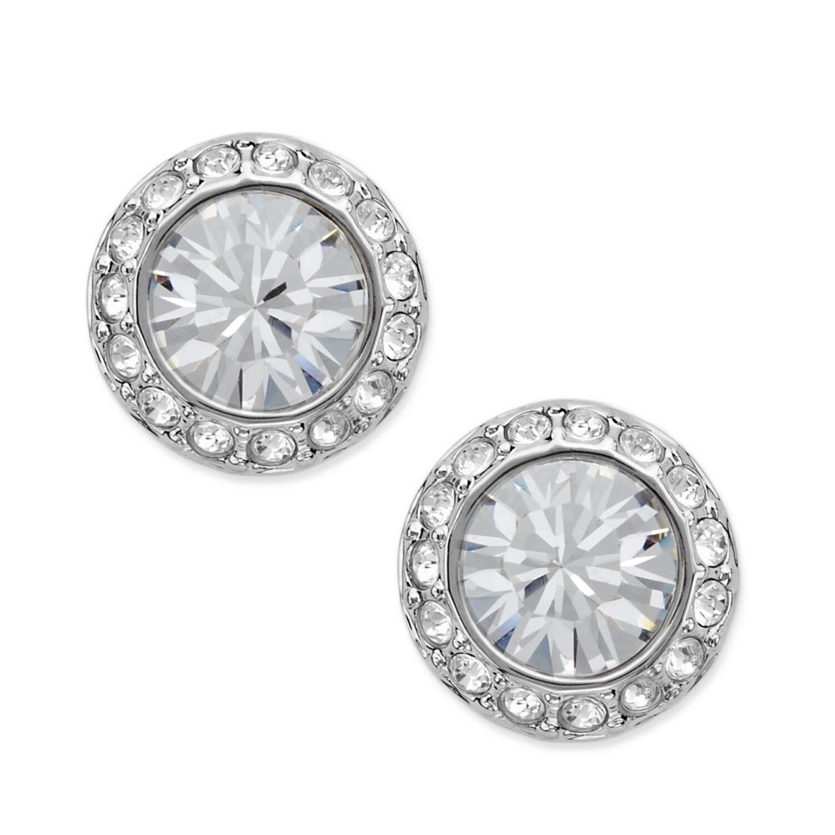 Swarovski Earrings Silver-tone Crystal Circle Stud Women`s Fashion Earrings