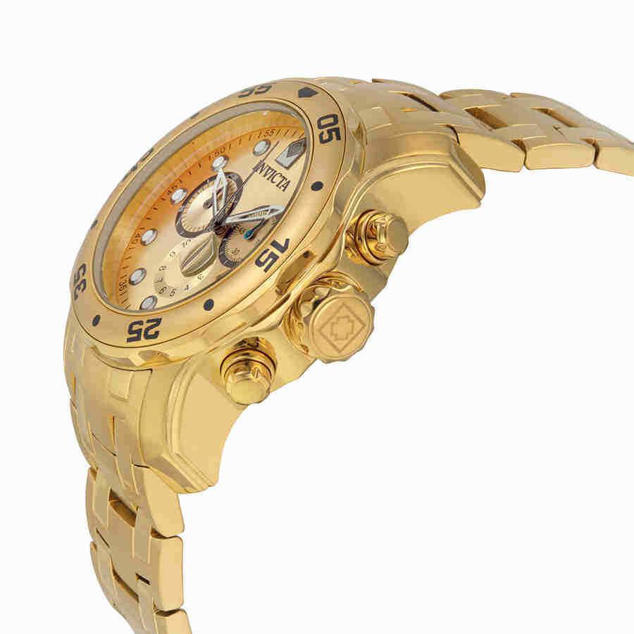 Invicta Scuba Pro Diver Chronograph Gold Dial Gold-tone Men`s Watch 0074 - Dial: Gold, Band: Gold, Bezel: Yellow Gold-tone