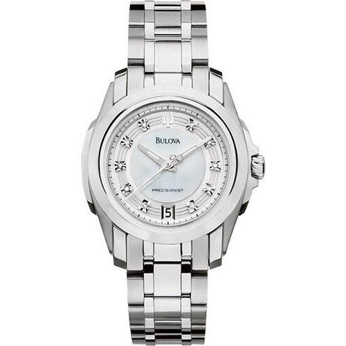 Bulova 96P115 Precisionist Longwood White Mop Dial Silver Tone Womens Watch