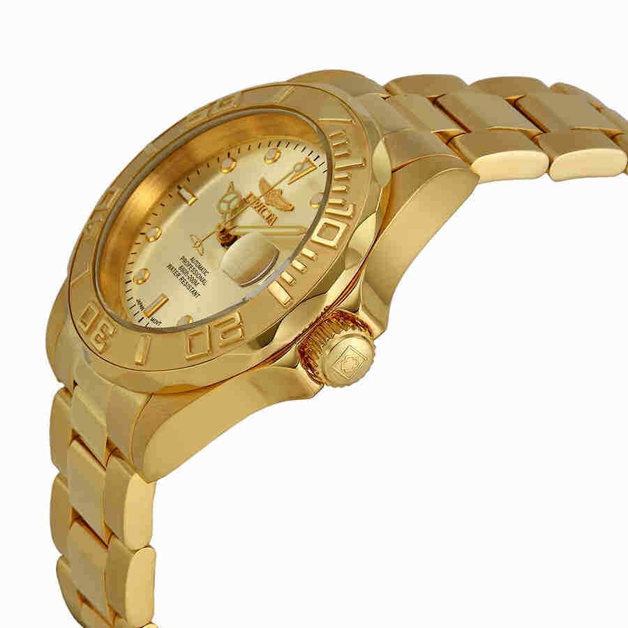 Invicta Men`s Pro Diver Collection Automatic Watch 9010 - Dial: Gold, Band: Gold, Bezel: Gold-tone