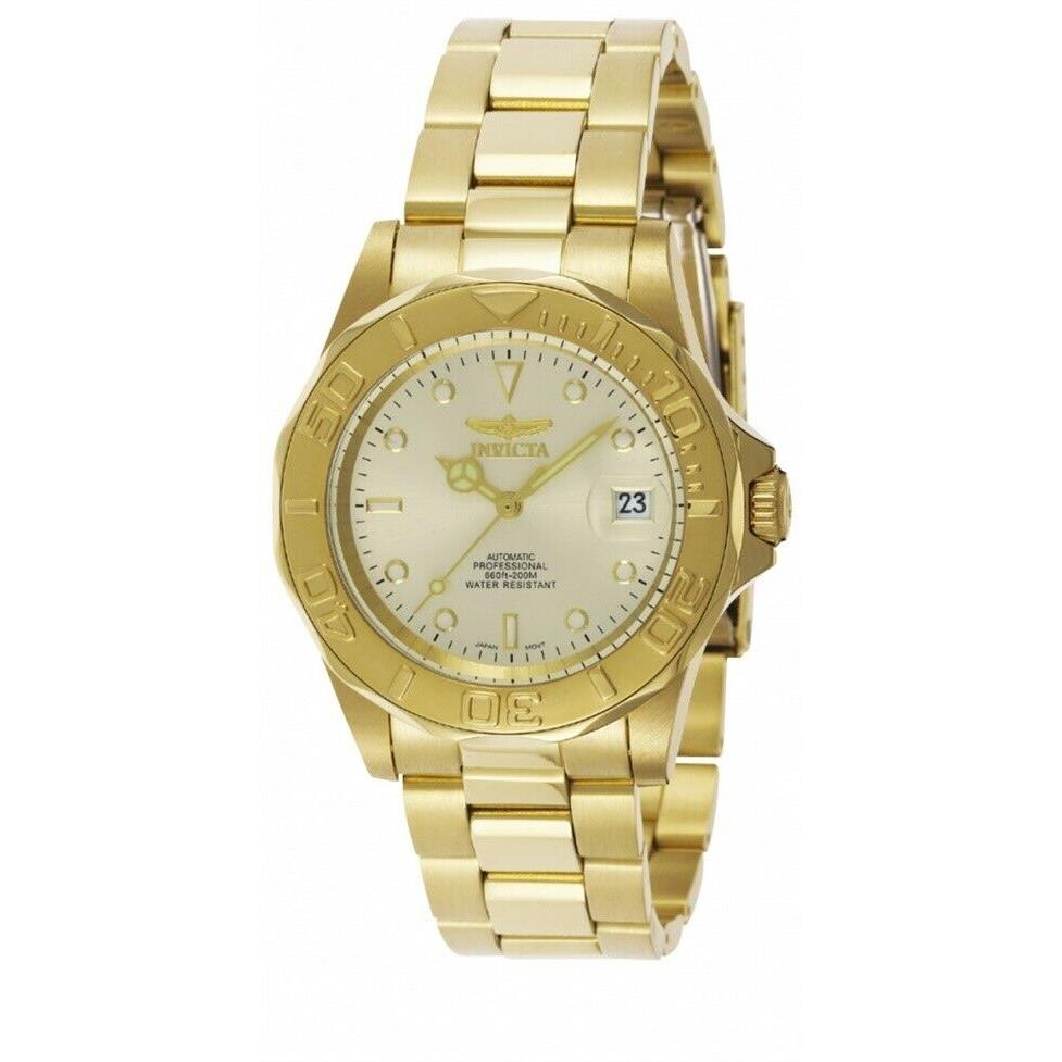 Invicta Men`s Watch Pro Diver Automatic Champagne Dial Yellow Gold Bracelet 9010