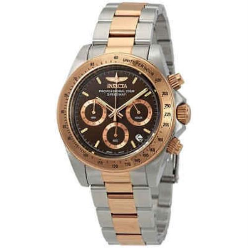 Invicta Speedway Chronograph Brown Dial Two-tone Men`s Watch 17029 - Dial: Brown, Band: Two-tone (Silver-tone and Rose Gold-plated), Bezel: Silver-tone