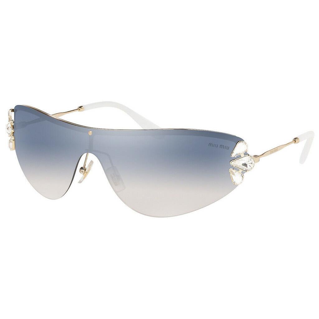 Miu Miu 66US ZVN5RO Pale Gold Light Blue Mirror Silver Crystals Sunglasses