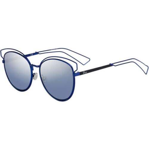 Dior Sideral 2 Women`s Blue/matte Black Cat Eye Sunglasses - 0MZP NK - Italy - Frame: Blue Matte Black, Lens: Blue Silver