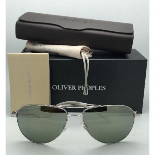 Oliver Peoples sunglasses BENEDICT SUN - Silver Frame, Grey-Green w/ Silver Mirror Lens