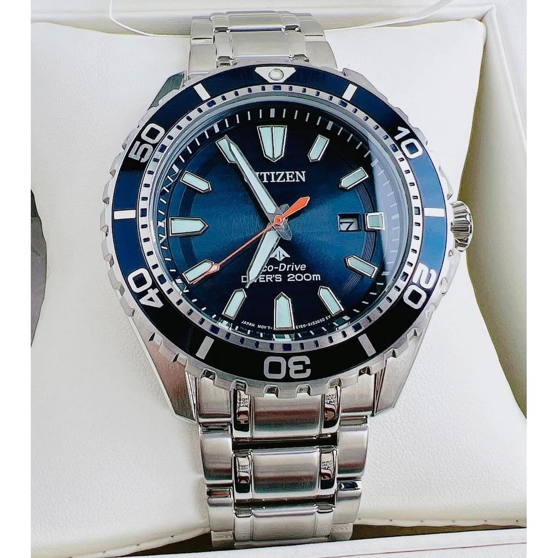 Citizen Promaster Diver Men`s Watch Blue Dial Silver Tone Bracelet BN0191-55L - Dial: Blue, Band: Silver, Bezel: Blue