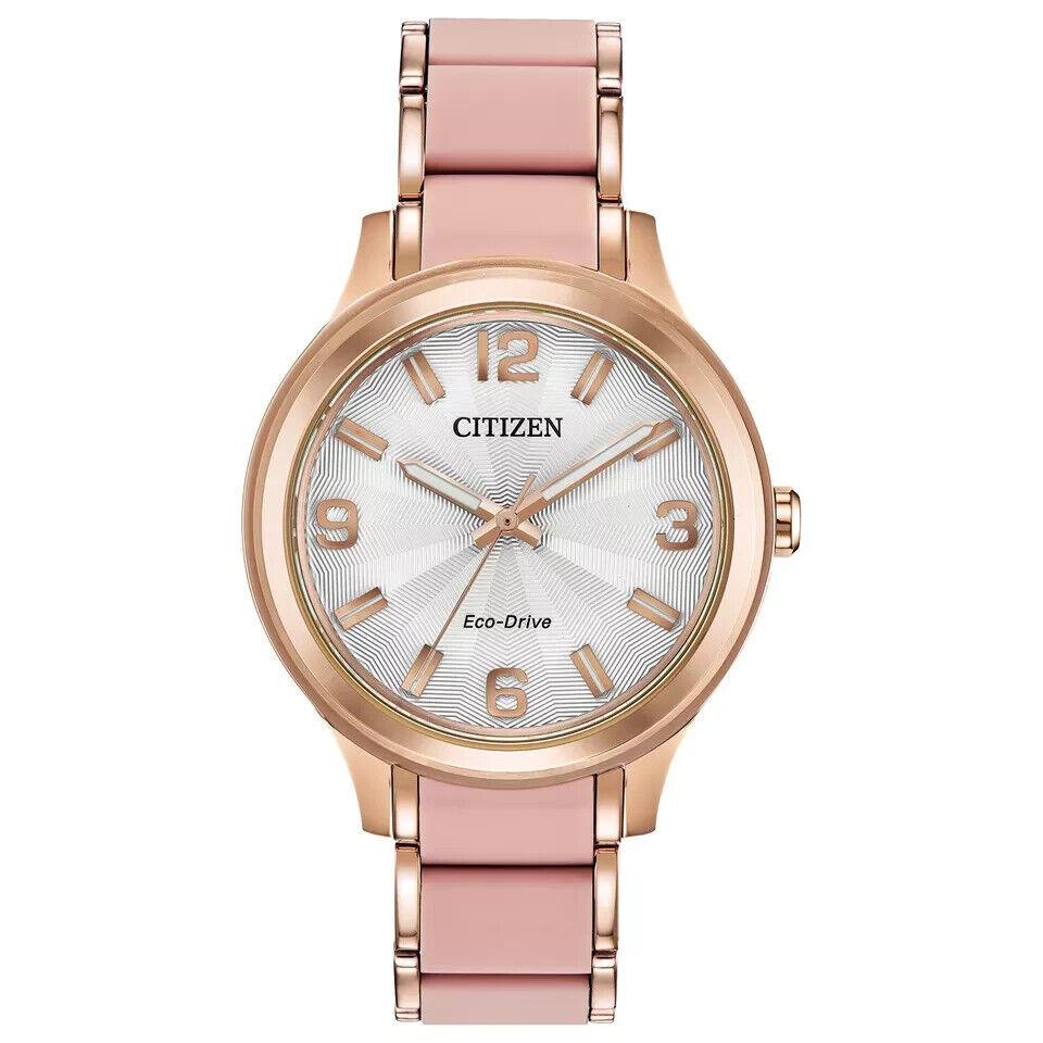 Citizen Eco-drive AR Ladies Rose Gold Case Pink Band White Dial Band Watch 36mm