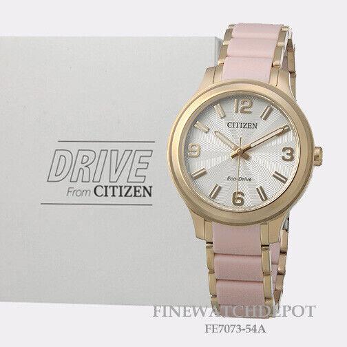 Citizen Eco-drive Women`s Drive Rose Gold Tone Pink Watch FE7073-54A - Dial: Gray with pink hand and number, Band: Pink
