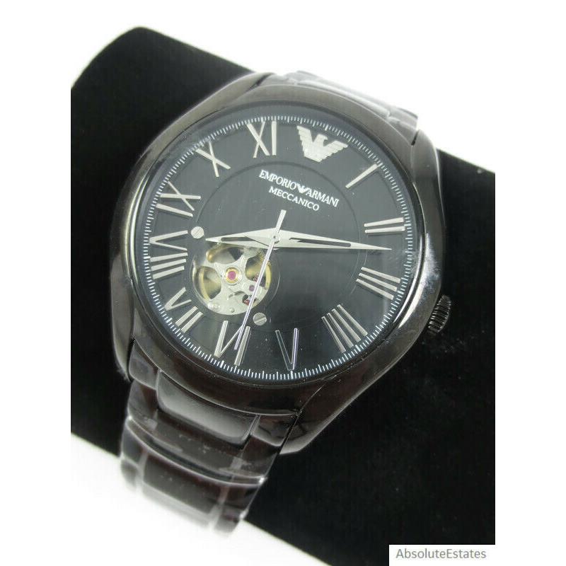 Emporio Armani Black Mens Skeleton Automatic Watch AR60014 + Box