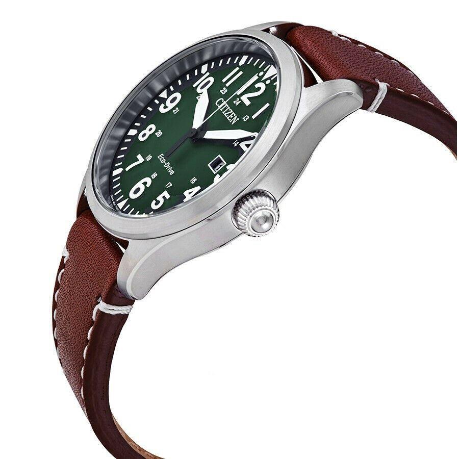 Citizen Chandler Eco Drive Green Dial Leather Band Men`s Watch - BM6838-09X - Dial: Green, Band: Brown