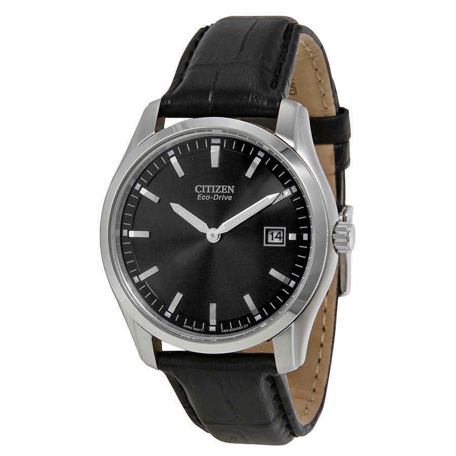 Citizen Eco Drive Black Dial Black Leather Men`s Watch AU1040-08E