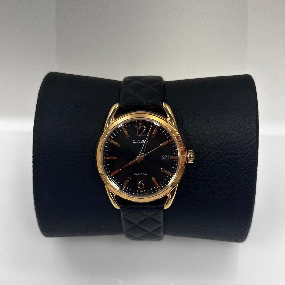 Citizen Eco-drive Casual Women`s Watch Quilted Black Strap Date Display 36mm