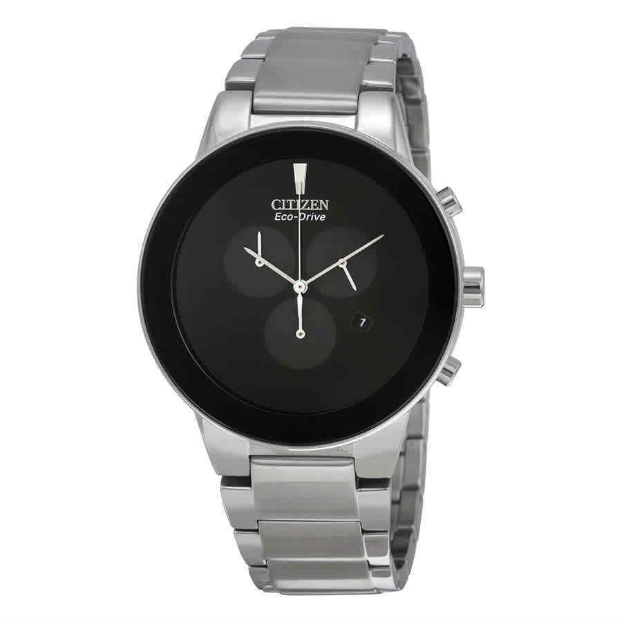 Citizen Axiom Eco-drive Chronograph Black Dial Men`s Watch AT2240-51E - Dial: Black, Band: Silver, Bezel: Black