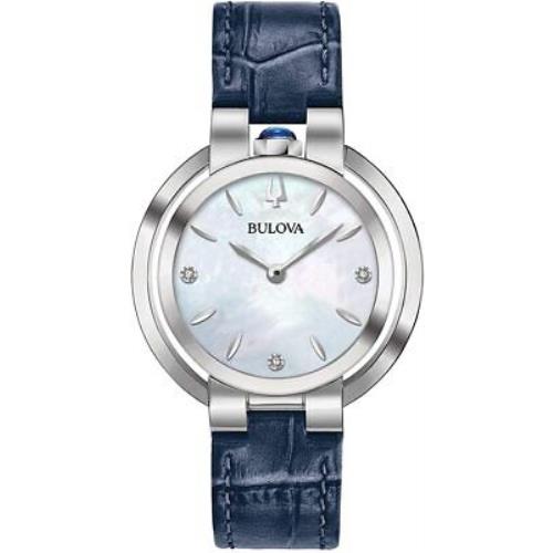Bulova Ladies Watch 96P196 - White Dial, Blue Band, Stainless Steel Strap