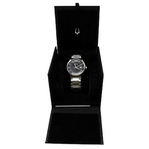 Bulova Mens Diamond Accent Stainless Steel Silver Tone Watch