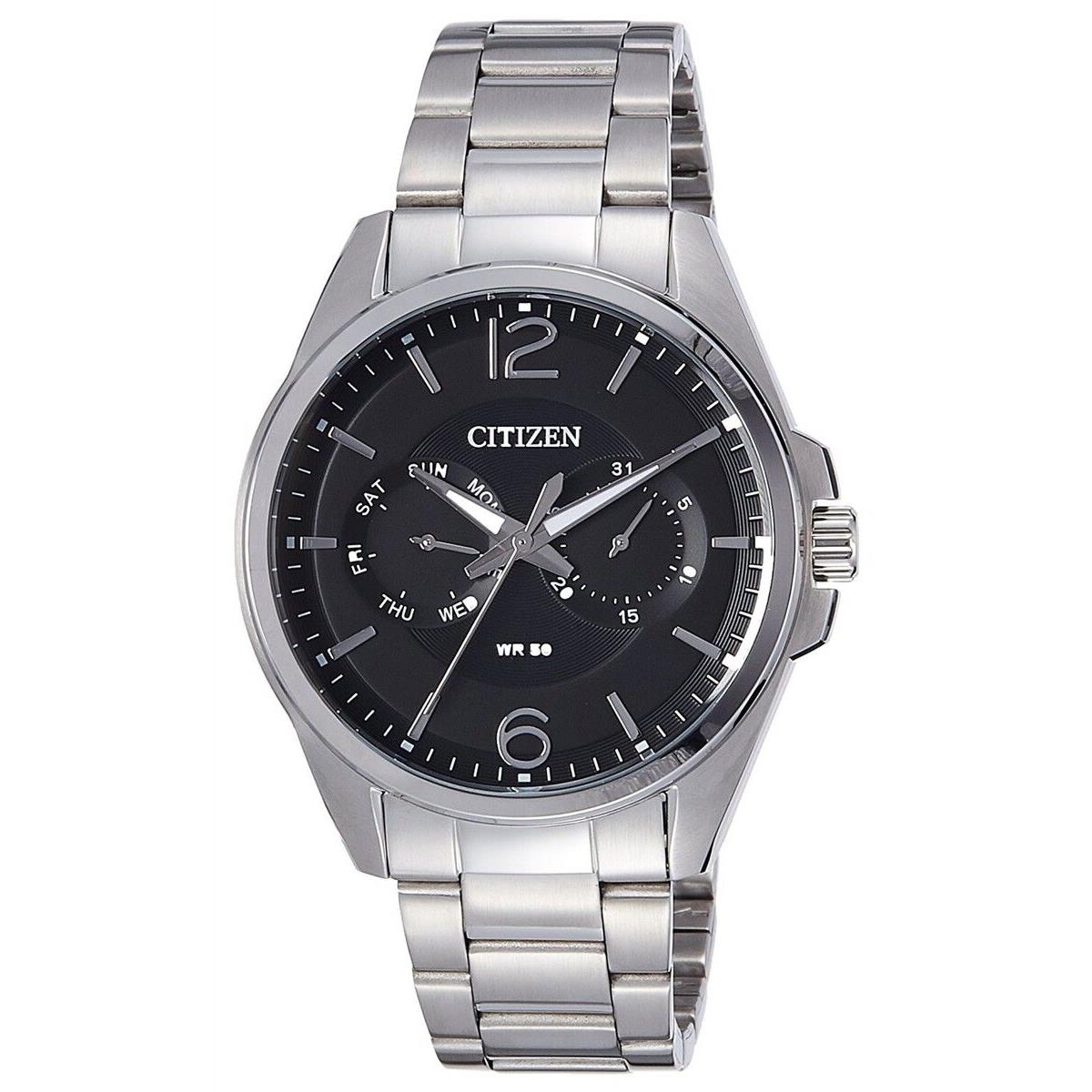 Citizen AG8320-55F Multi-function Black Dial Men`s Stainless Steel Dress Watch