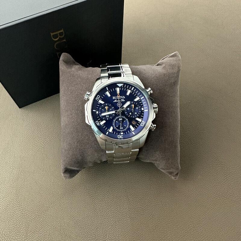 Bulova 96B256 Men`s Marine Star/blue Dial 6-Hand Chronograph Quartz Watch 43mm - Dial: Blue, Band: Silver