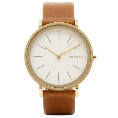 Skagen Hald Gold Tone Brown Leather Band Classic Watch SKW2512