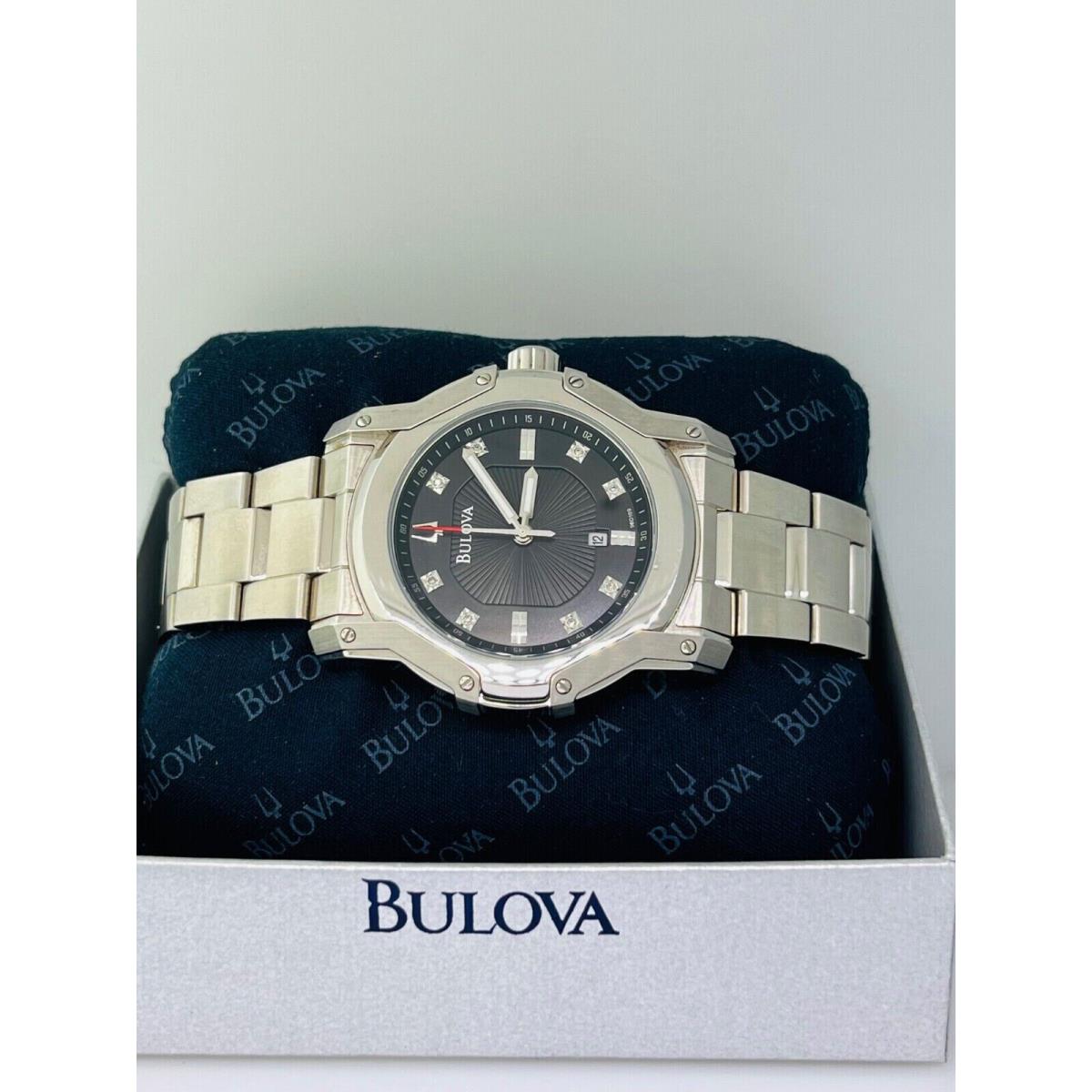 Bulova Men`s Diamond Black Silver Stainless Steel Watch 96D109