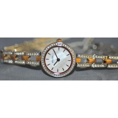 Bulova Ladies White Mop Crystal Accented Dial Two Tone Steel Watch 98L212