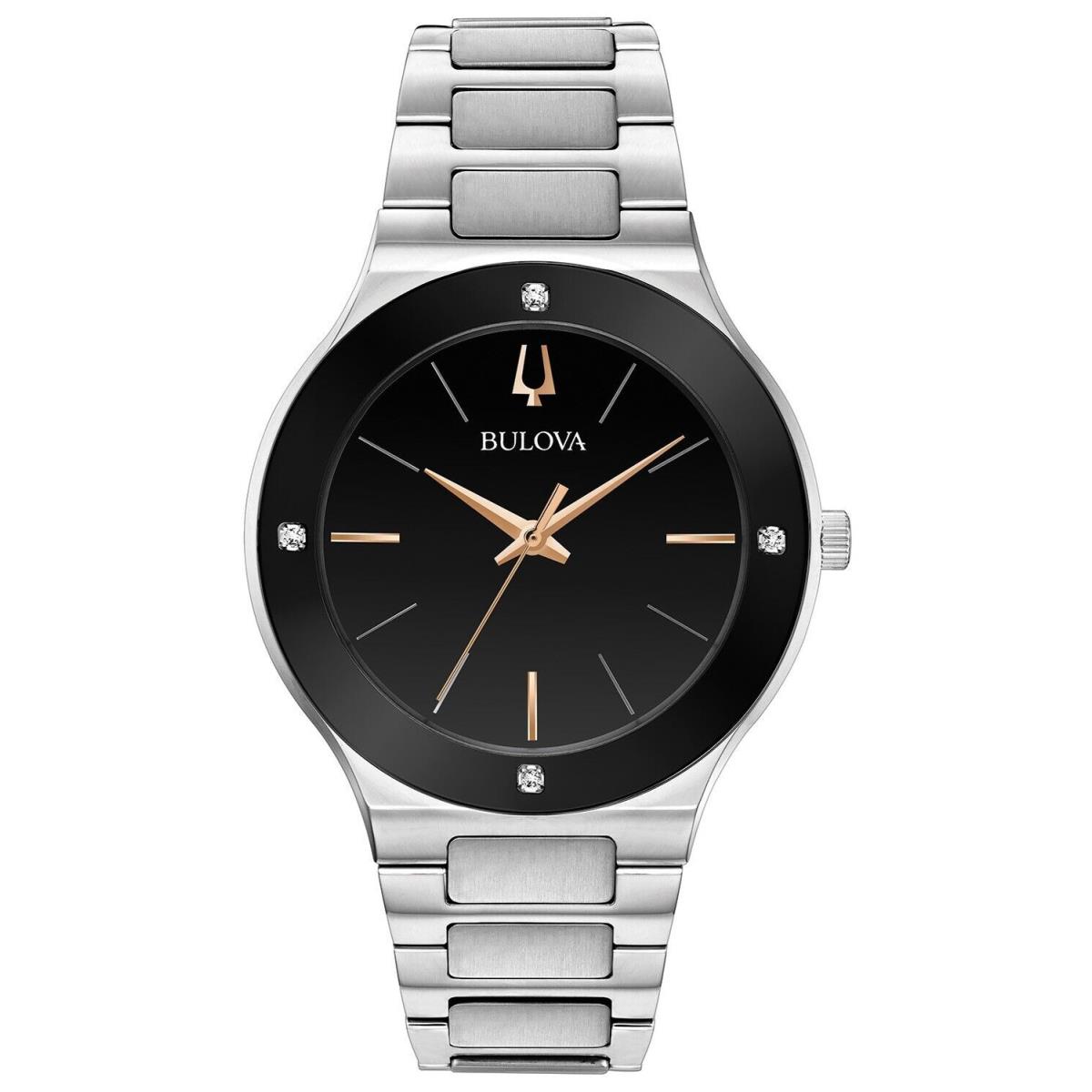 Bulova Millennia Men`s Quartz Black Dial Silver Tone Watch 43MM 96E117 - Dial: Black, Band: Silver, Bezel: Black