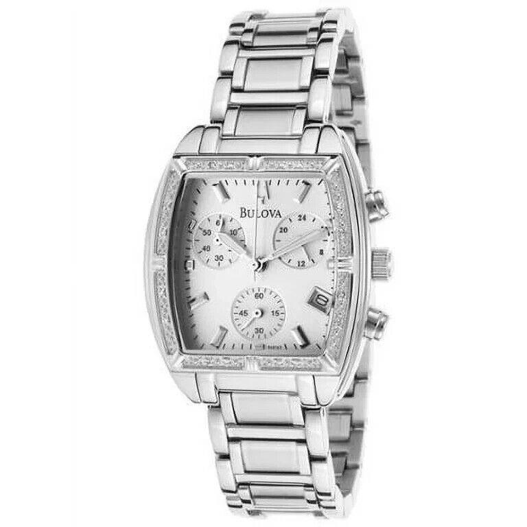 Bulova 96R163 Diamond Accent Bezel Silver Dial Chrono Stainless Bracelet Watch