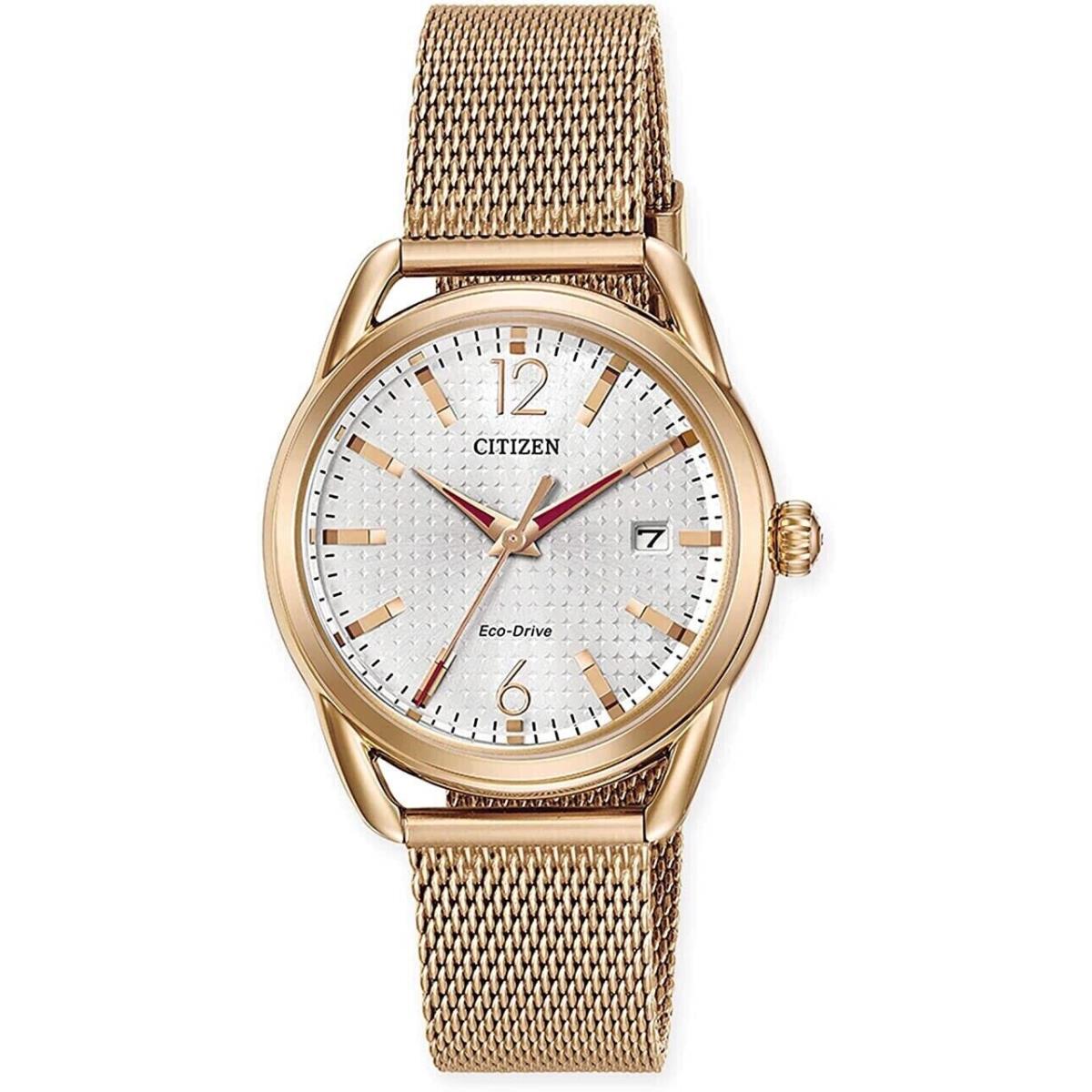 Citizen Eco-drive Weekender Rose Gold Mesh Bracelet Ladies Watch FE6083-72A