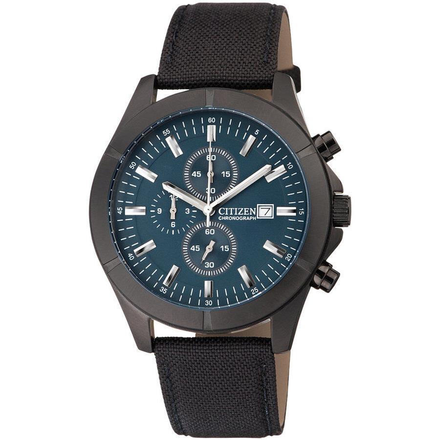 Citizen AN3525-01L Men`s Dress Chronograph Blue Dial Black Nylon Band Date Watch