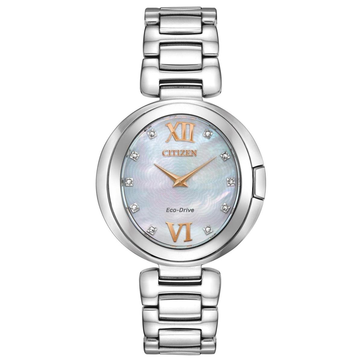 Citizen Ladies Eco-drive Capella Diamond Accent Stainless Steel Watch - Dial: White, Band: Silver, Bezel: Silver