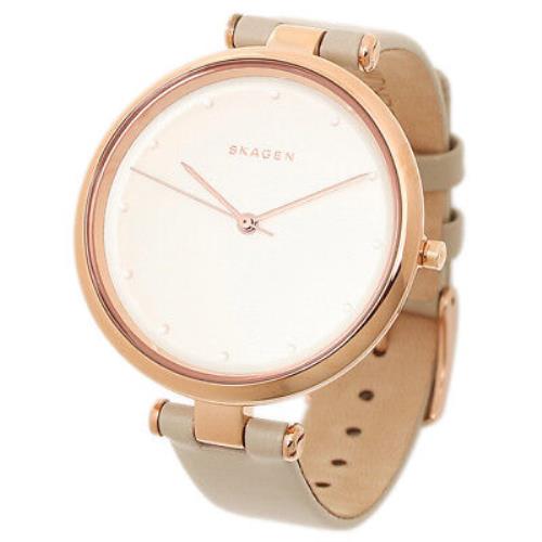 Skagen Tanja Rose Gold Tone Taupe Leather Band Classic Watch SKW2484
