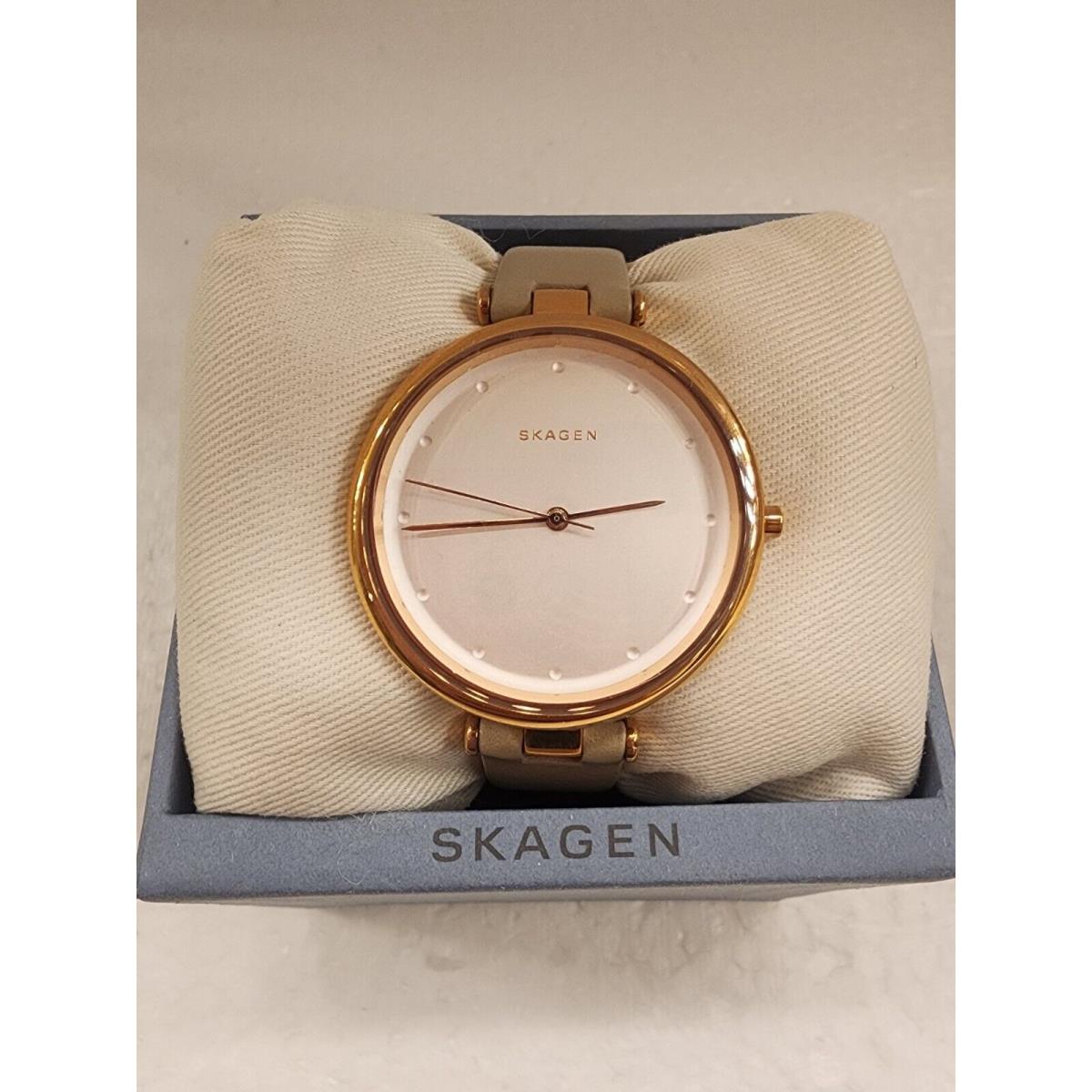 SKW2484 Skagen Tanja Leather Strap Silver Dial Quartz Women Watch - Dial: Silver, Band: Brown, Bezel: Rose Gold