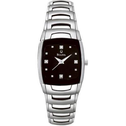 Bulova 96P15 Black Diamond Dial Stainless Steel Women`s Watch - Great Gift - Black Dial, Silver Band