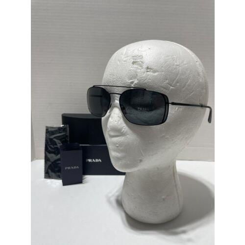 Prada Mens SPR64V Sunglasses Black Metal Frame Gray Lens Logo 62-17-135 Case - Frame: Black, Lens: Silver