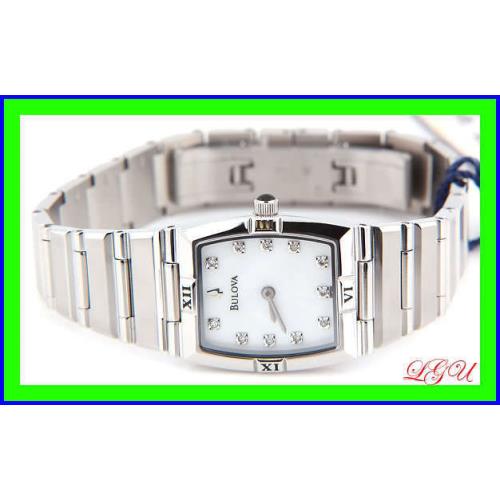 Ladies Bulova Mop Dial Silver Tone Diamond Watch 96P000