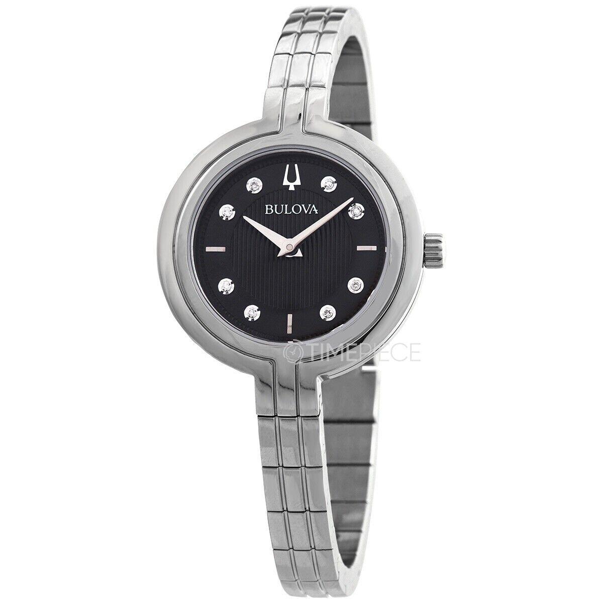 Bulova 96P215 Rhapsody Black Diamond Dial Silver Stainless Steel Womens Watch - Dial: Black, Band: Silver, Bezel: Silver