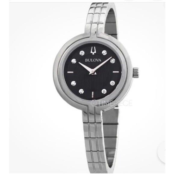 Bulova 96P215 Rhapsody Black Diamond Dial Silver Stainless Steel Womens Watch - Dial: Silver, Black, Band: Silver, Bezel: Silver, Black