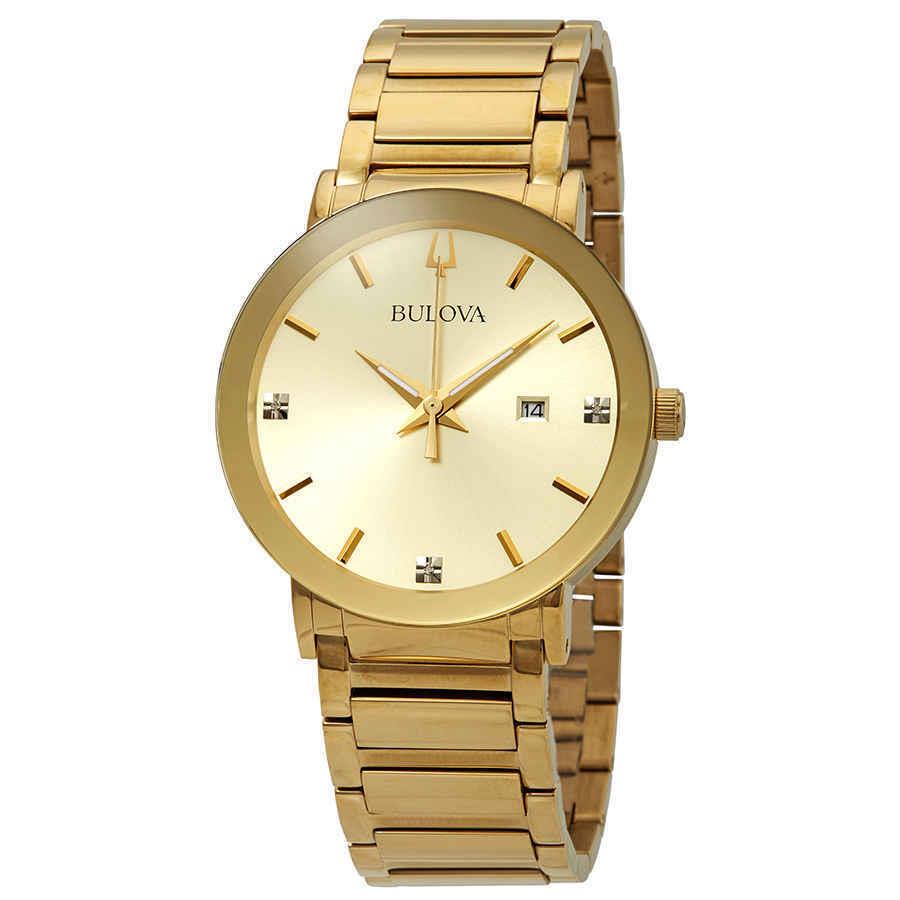 Bulova Diamond Gold Dial Men`s Watch 97D115