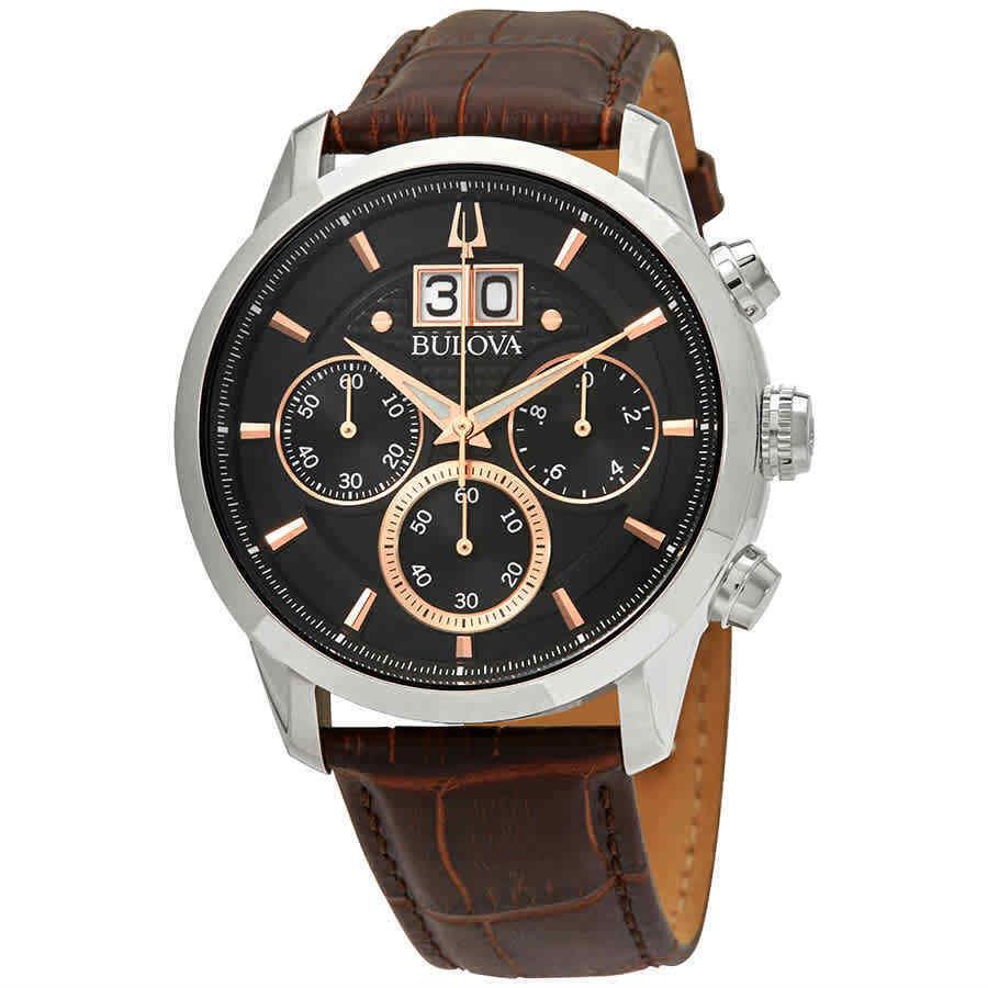 Bulova Sutton Chronograph Quartz Black Dial Men`s Watch 96B311