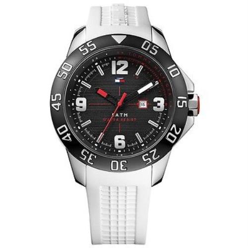 Tommy Hilfiger Silver Tone White Silicon Band Black Ion Plated Watch 1790986