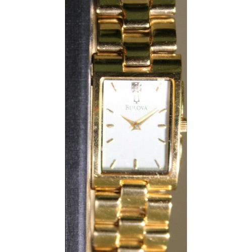 Bulova 97F26 Rectangle Diamond Collection Gold-tone Case Bracelet Silver Dial