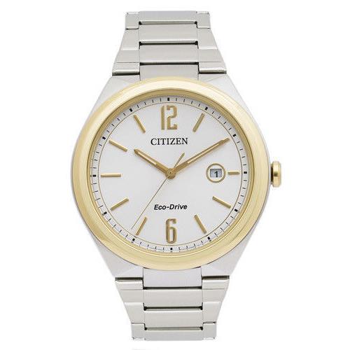 Citizen Eco-drive AW1374-51A Men`s Dress Two-tone Stainless Steel Date Watch - Band: Silver