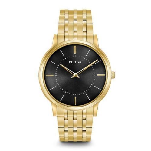 Bulova Classic Black Dial Gold Tone Mens Watch 97A127