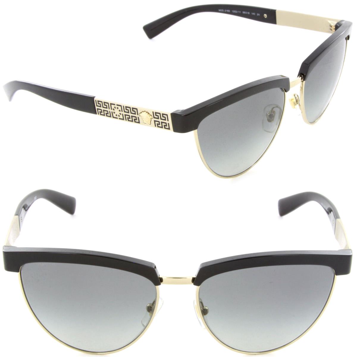 Versace VE 2169 1252/11 Cat Eye Sunglasses Black Pale Gold / Grey Gradient Lens