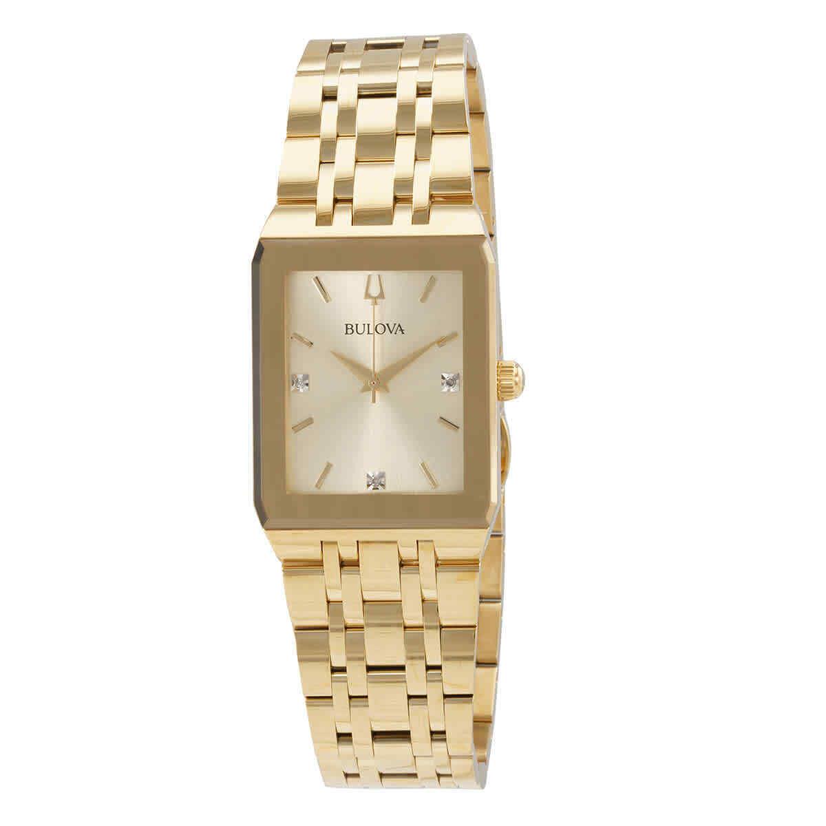 Bulova Quadra Quartz Diamond Champagne Dial Men`s Watch 97D120