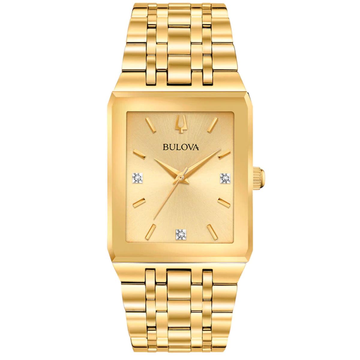 Bulova Women`s Quadra Gold Dial Watch - 97D120 - Dial: Gold, Champagne, Band: Gold, Bezel: Gold, Champagne