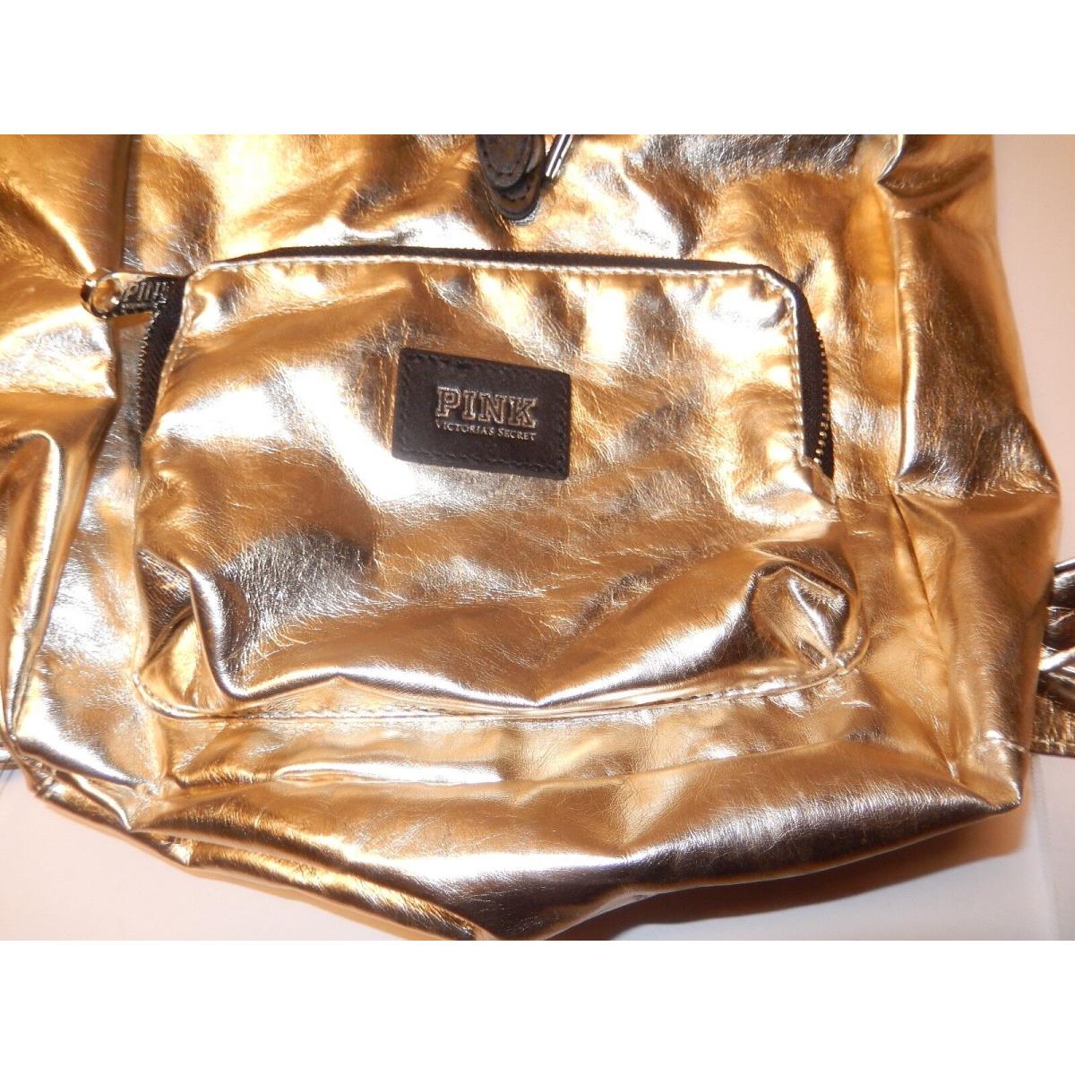 W/tag Victoria`s Secret Pink Mini Metallic Gold Backpack School Travel Bag